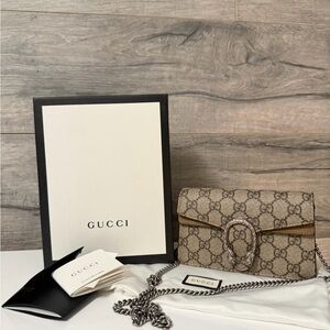 Gucci Beige GG Supreme Dionysus Chain Shoulder Bag